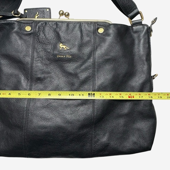 EMMA FOX Dressage Frame Kiss-Lock Black Leather Satchel Vibrant Cotton Interior - Picture 13 of 16